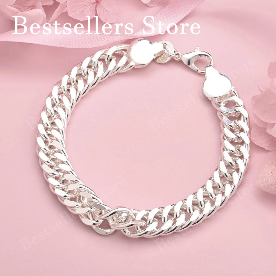 

925 sterling silver 8-inch 10MM side chain men's and women's hip-hop bracelet party jewelry accessories