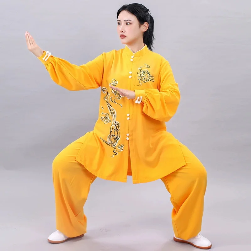 2025 Traditional Chinese Tai Chi Kung Fu Uniform National Cloud Print Exercise Wushu Clothing Martial Arts Kung Fu Tops+pants