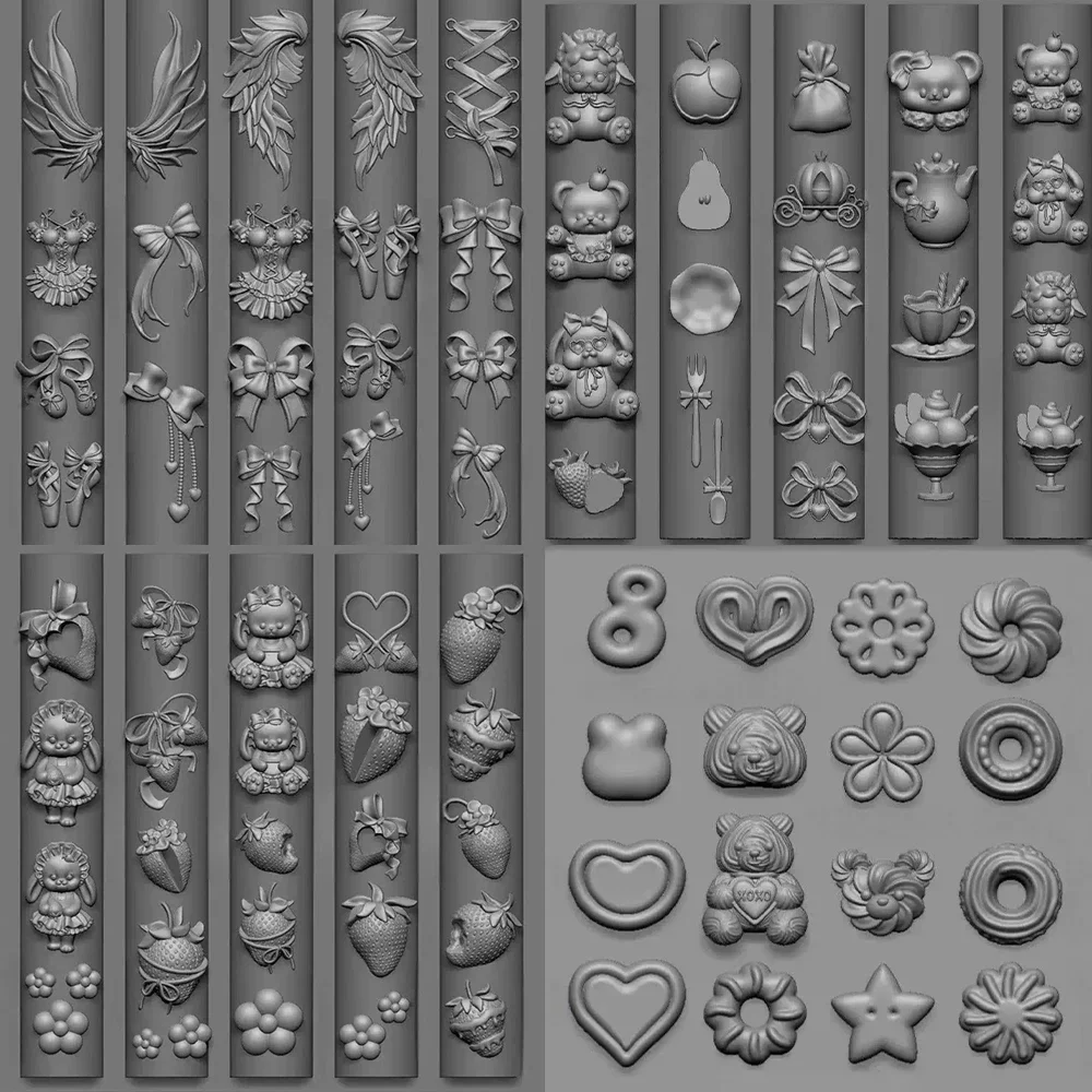 

Sweet Rabbit Bear Strawberry Bow Wings Ballet Shoes Silicone Nail Mold Afternoon Tea Dessert Skirt Umbrella Bag Nail Art Mold