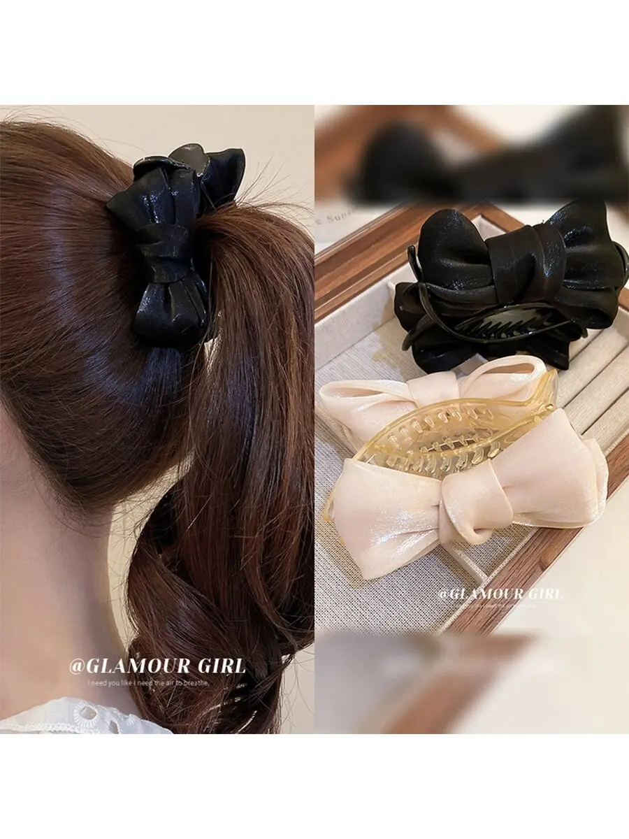 Mesh bow hair clip, niche, simple, high ponytail, fixed grip clip, fashionable ball head, coiled hair accessory for women