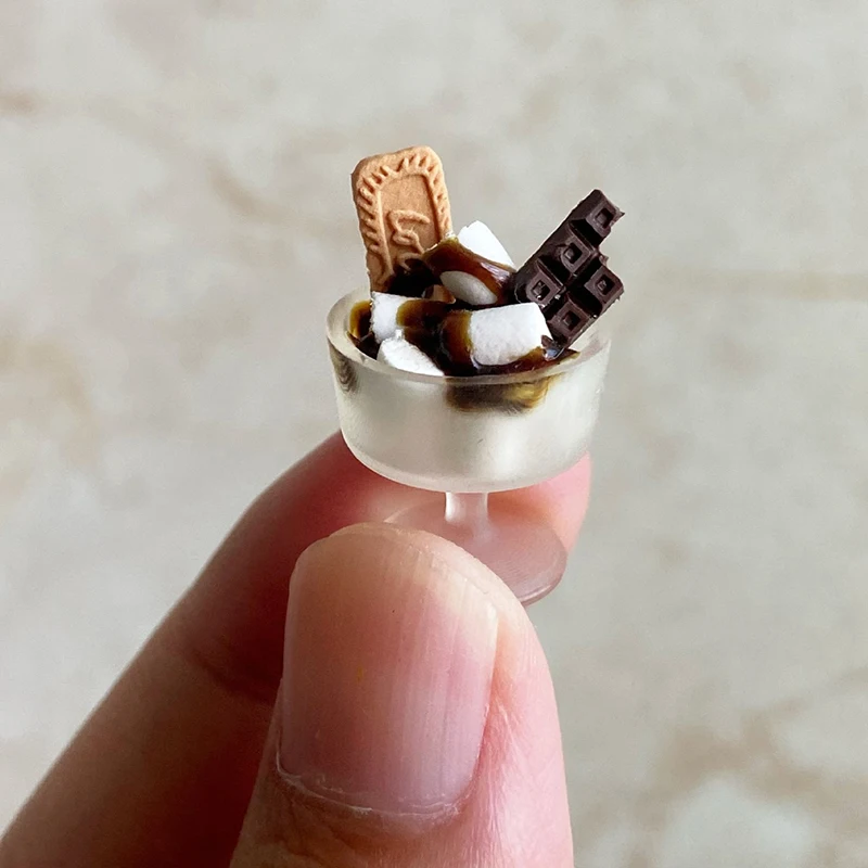 

Miniature Dollhouse dessert Chocolate biscuit cotton candy cup Pretend Play Kitchen for Kids Toy Accessories