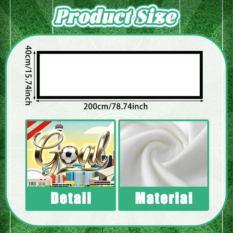 1 Piece of 200×40cm Goal Football-Themed Banner (Polyester Material) - Suitable for World Cup Viewing Parties, Fan Gatherings, Yard/Garage/Balcony Decoration, Event Atmosphere Creation, American/Canadian/Mexican Football-Themed Decorative Hanging Flag view 4