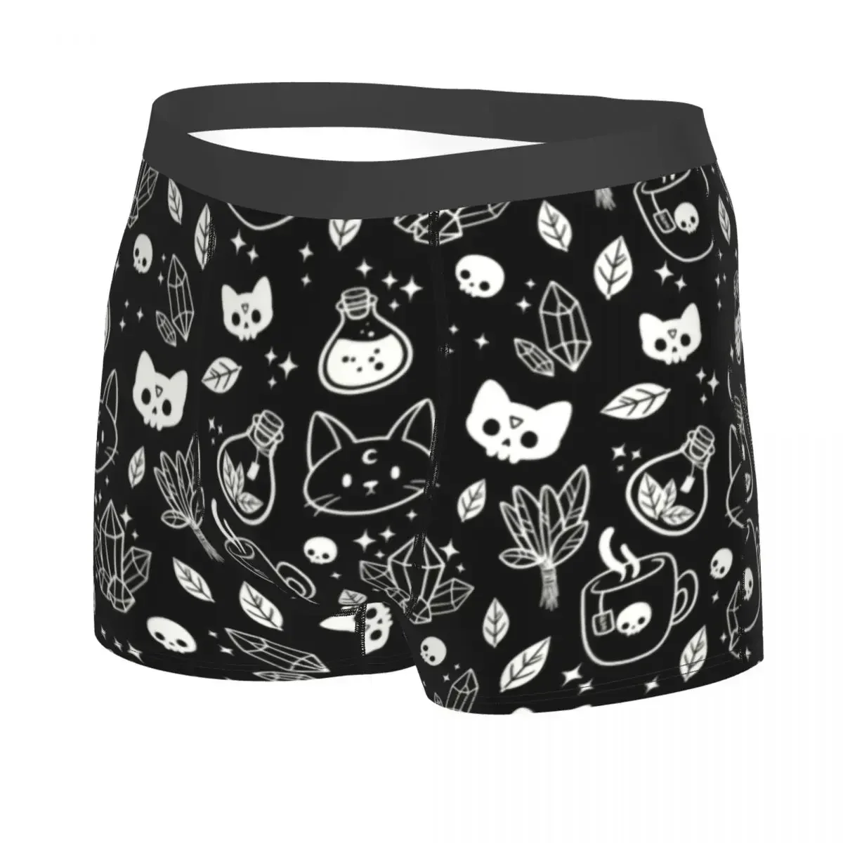 Witch Underwear Male Sexy Print Customized Halloween Cat Skull Boxer Shorts Panties Briefs Soft Underpants