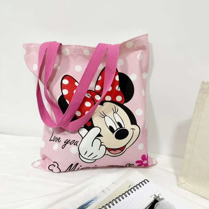 Disney Mickey Minnie Mouse Shoulder Bag Women Large Capacity Commuter Tote Bag Cartoon Anime Canvas Handbag Student Storage Bags