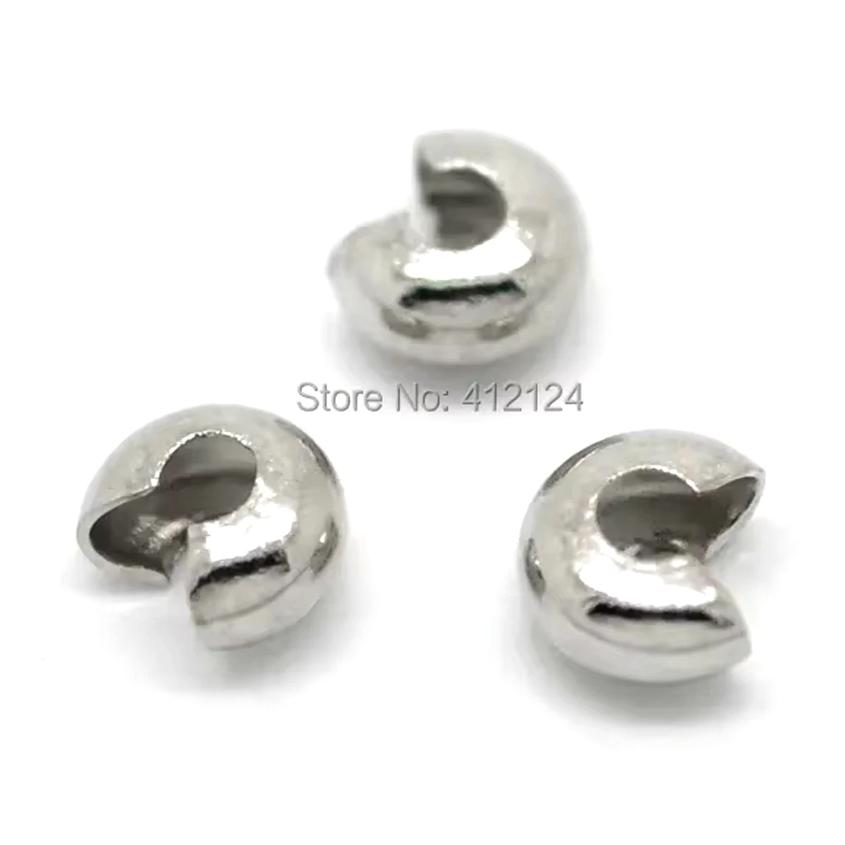 3000Pcs Silver Tone Copper Crimp Beads Covers Charms Jewelry DIY Findings 4x3mm