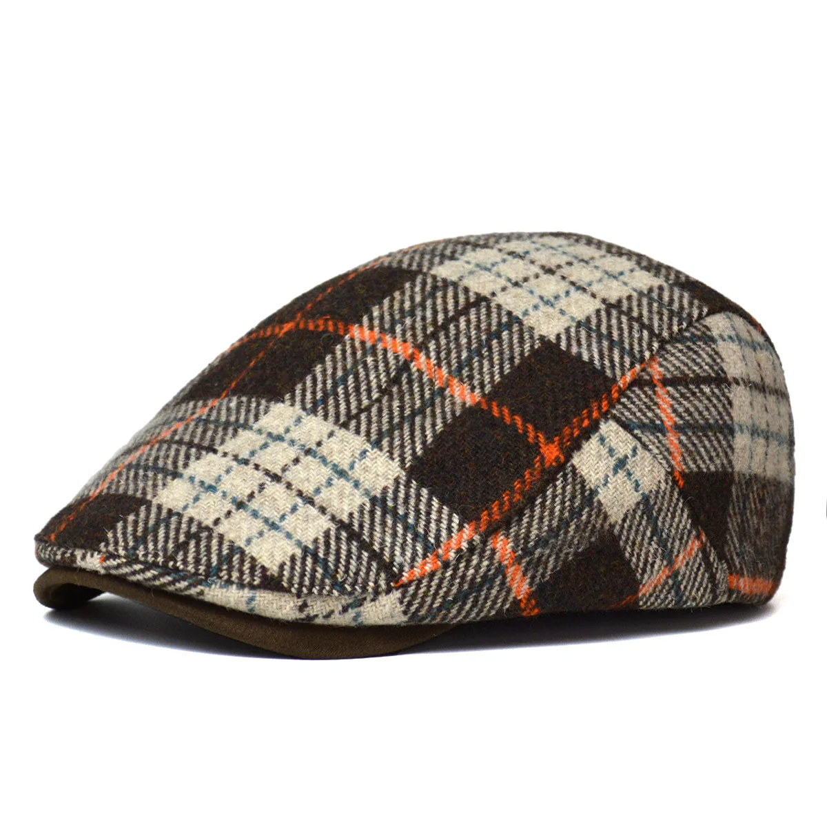 New Men's Beret: Autumn/Winter Warm Wool Colour-Blocked Vintage Forward-Facing Cap Women's Casual British-Style Duckbill Hat