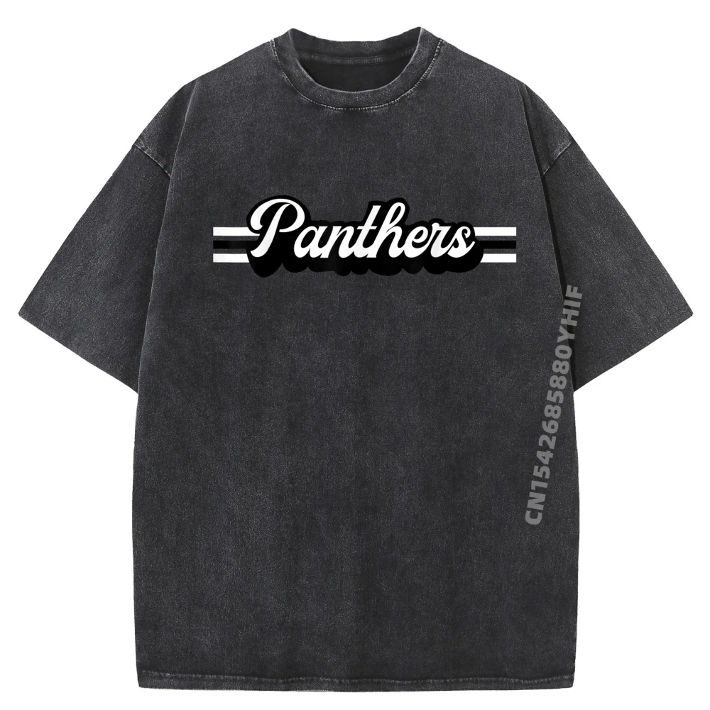 

Retro Panthers Mascot Unisex School Street Tshirts For Women All Cotton Lovers Day Tees Retro Washed T-shirts Latest Printed
