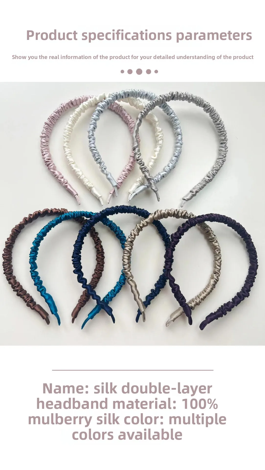22 Momme, 100 % Maulbeerseide, Haarband mit Raffung, dünnes Haarband für Damen, trendiges, elegantes, plissiertes Haarband, modisches Haaraccessoire. – Detail 5