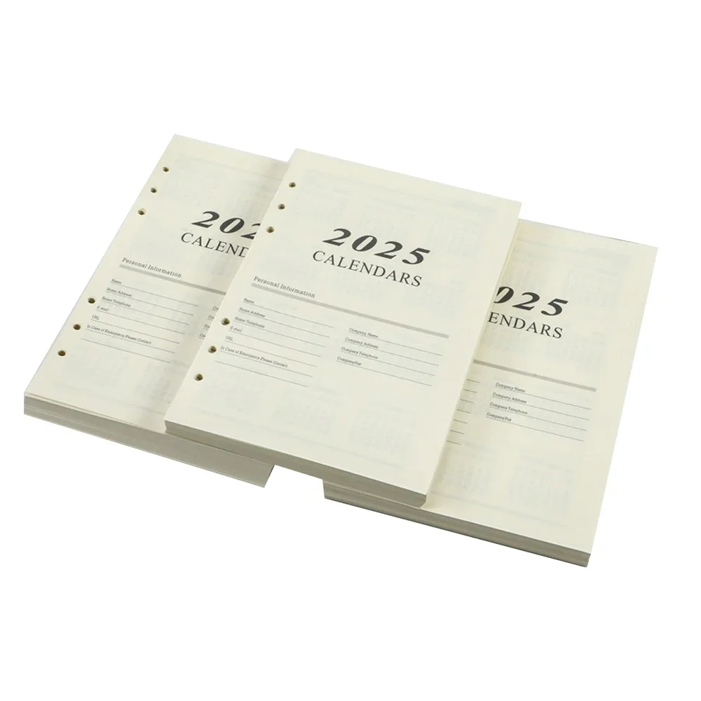 New 2025 A5 Calendar Refill Paper 6 Ring Binder Inserts 6 Hole Planner Refills Pages Planner Notebook Diary School Stationery