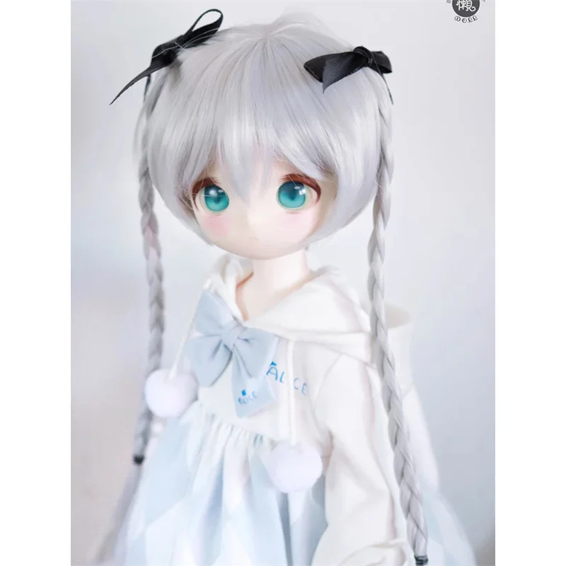 Bjd Doll Wig 34 Point Small Cloth High-temperature Silk Double Ponytail Braid Cute Fake Fur Doll Accessories （Only Wigs）