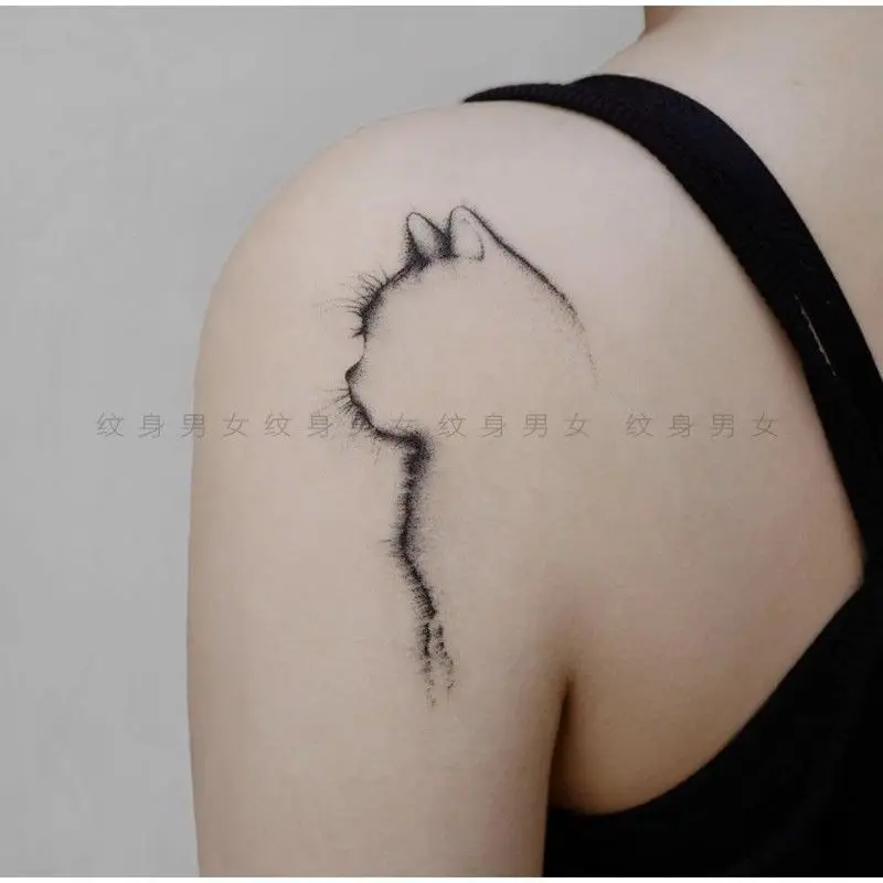 

Cute Cat Temporary Tattoo Stickers Art Line Fake Tattoos for Women Waterproof Tatto Festival Cheap Goods Shoulder Tatoo Sticker