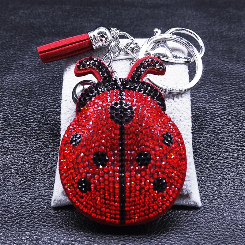 Ladybug Tassel Crystal Keychain Bag Charm for Women/Men Ladybird Key Chain Accessories Jewelry llaveros para mujer lujo K2871S01