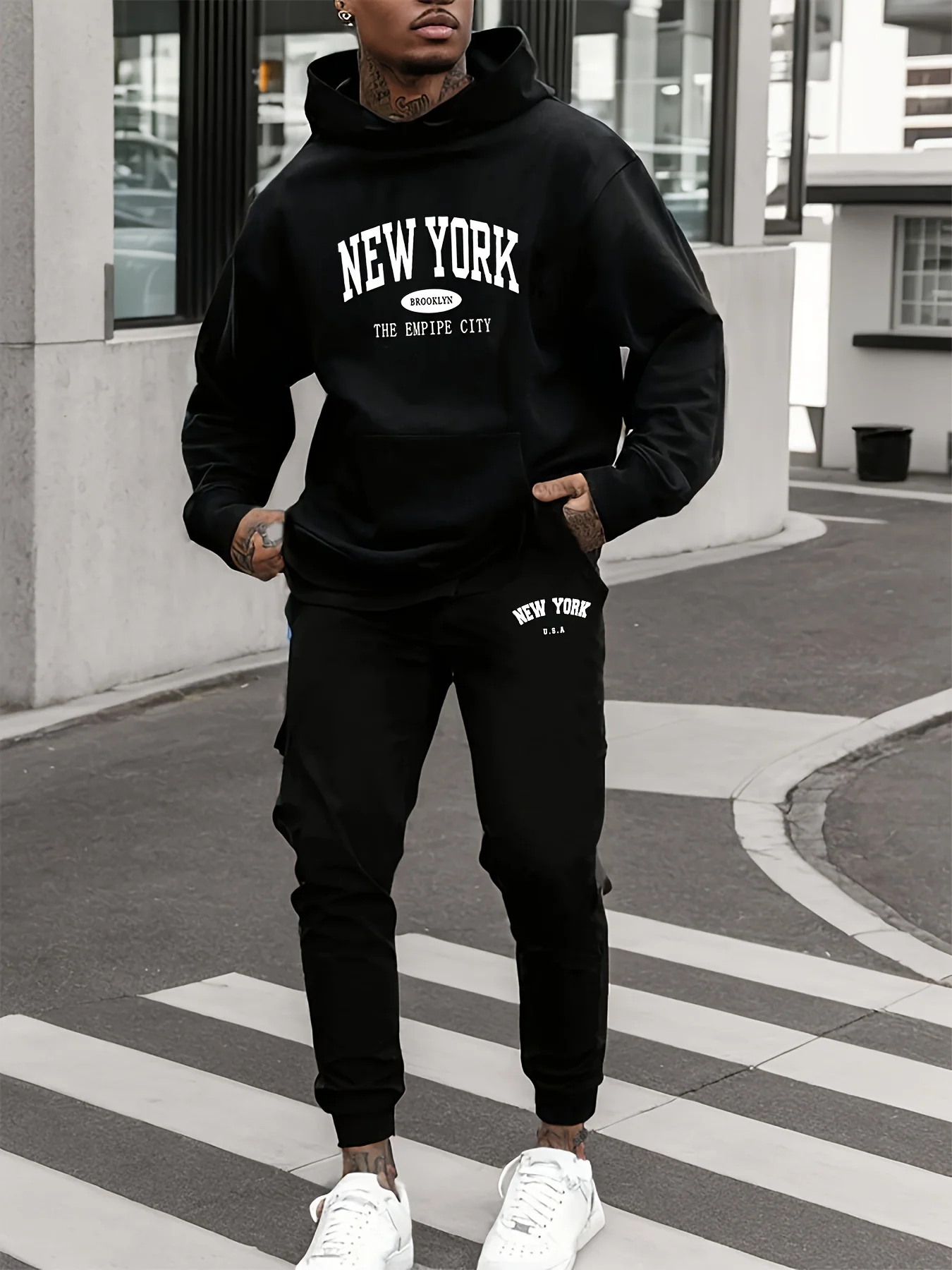 Men's sportswear set letter print spring and autumn hooded sweatshirt set long-sleeved casual comfortable pocket hooded jacket