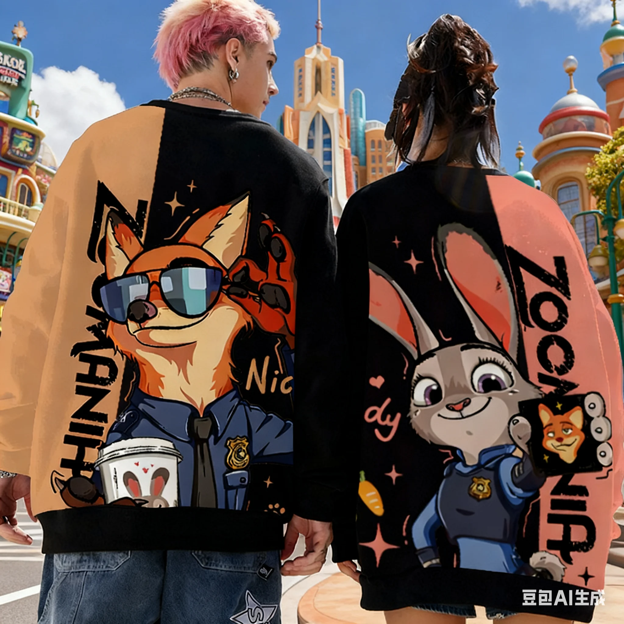 Zootopia 2 Couples Matching  Sweatshirt, Judy & Nick Printed Christmas Gift, Casual Pullover，Cozy Home Date Outfit