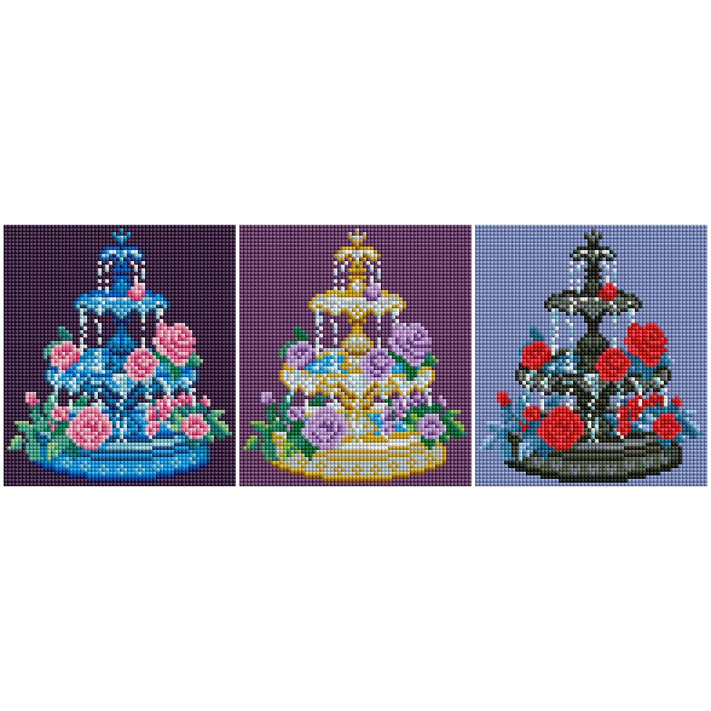 

Minigem™ 5D DIY Resin Square Diamond Painting Kit Rose Fountain Ornate Floral 6x7 Inch Mosaics for Home Decor 3-Piece Set