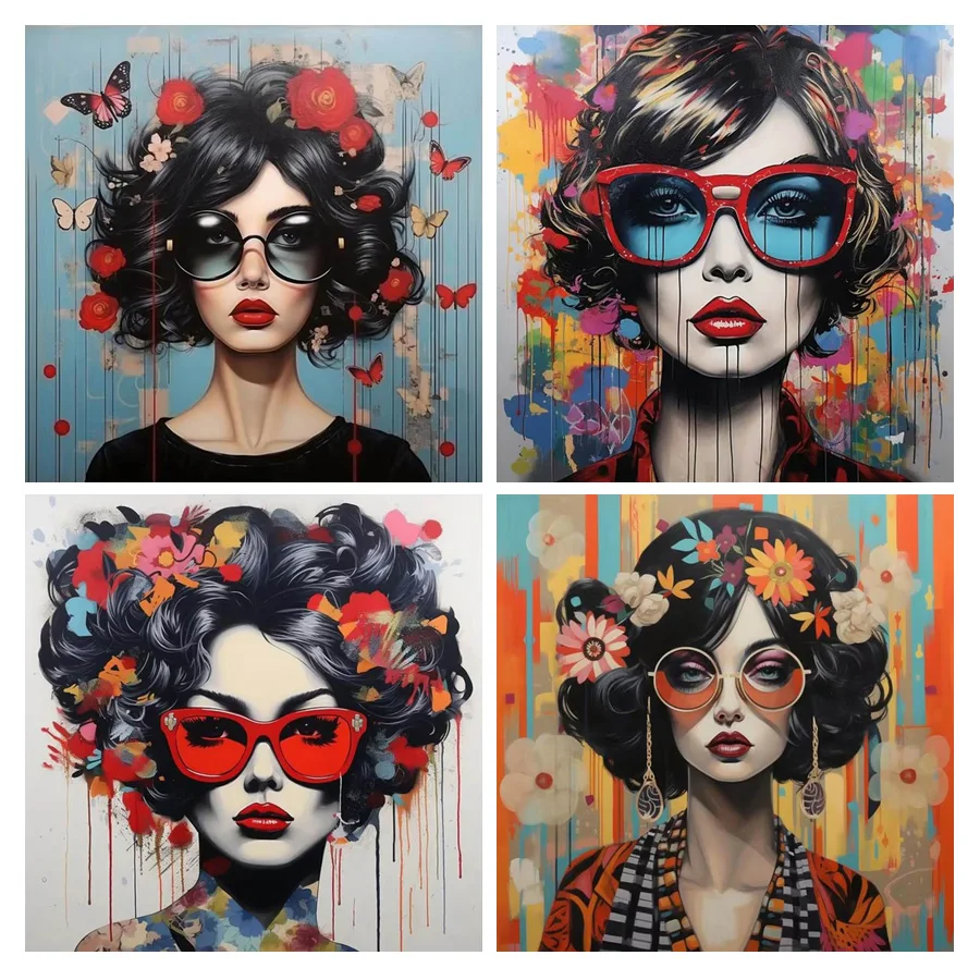 

Fullcang Diy Diamond Painting New Collection Beautiful Woman With Glasses Flower Full Rhinestone Art Mosaic Embroidery Picture