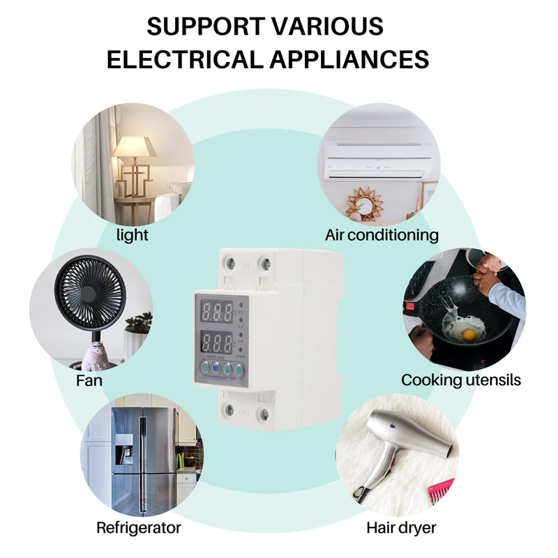 Din Rail Dual Display Adjustable Over Voltage Current And Under Voltage Protective Device Protector Relay 220V 230V