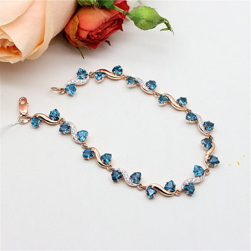 585 Purple Gold inlay Diamond Triangle Blue Gem Bracelets for women Fashion Plated 14K Rose Gold winding bangles Wedding Jewelry view 4