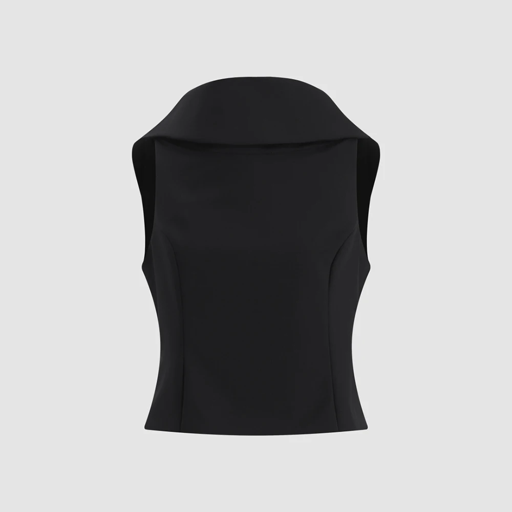 Women Sleeveless Crop Top Slim Fitted Vest Back Zipper Elegant Office Commuter Camisole Minimalist Ladies Formal Tank Blouse