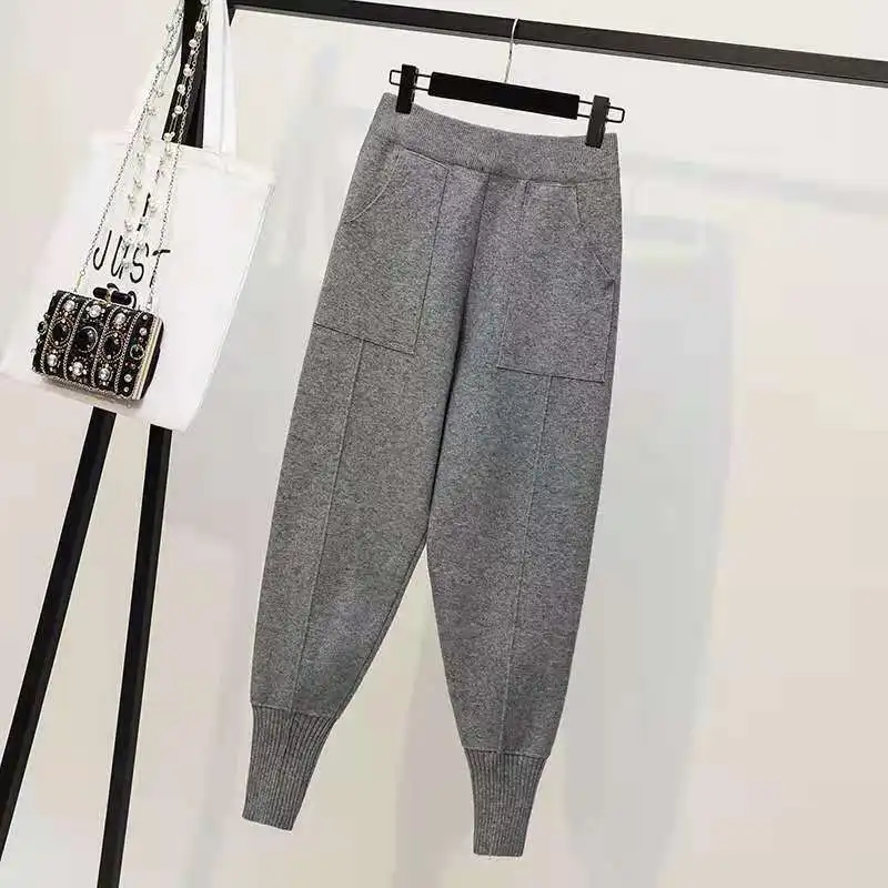 High Waist Knit Harem Pants Women's Versatile Harlan Trousers Comfortable Casual Long Pants Polyester Fabric Commute Sle