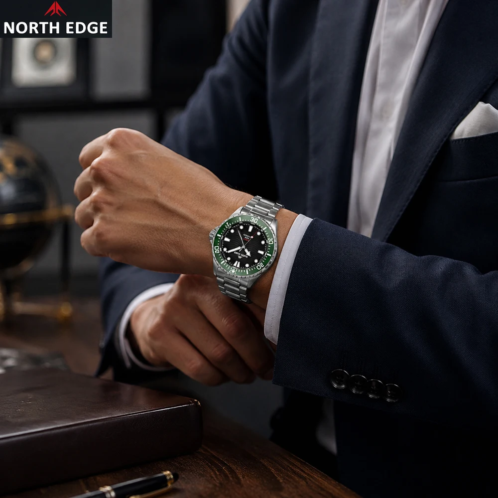 New Color Matching NORTH EDGE TRITON Solar Powered Dive Watch Men Luxury Quartz Watch 316L Stainless Steel Case Waterproof 300M