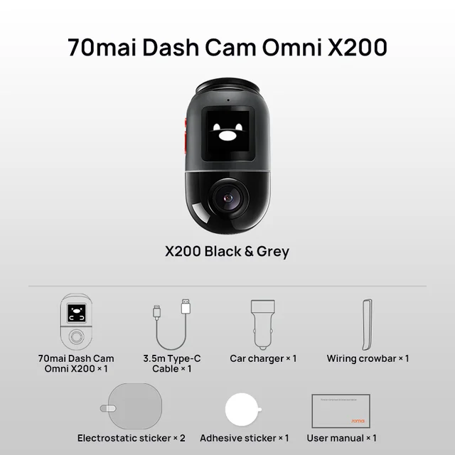70mai Dash Cam X200 Omni 360° Full View 70mai Camera Car DVR X200 Vestavěný GPS ADAS 24H parkovací monitor eMMC Storage AI Motion