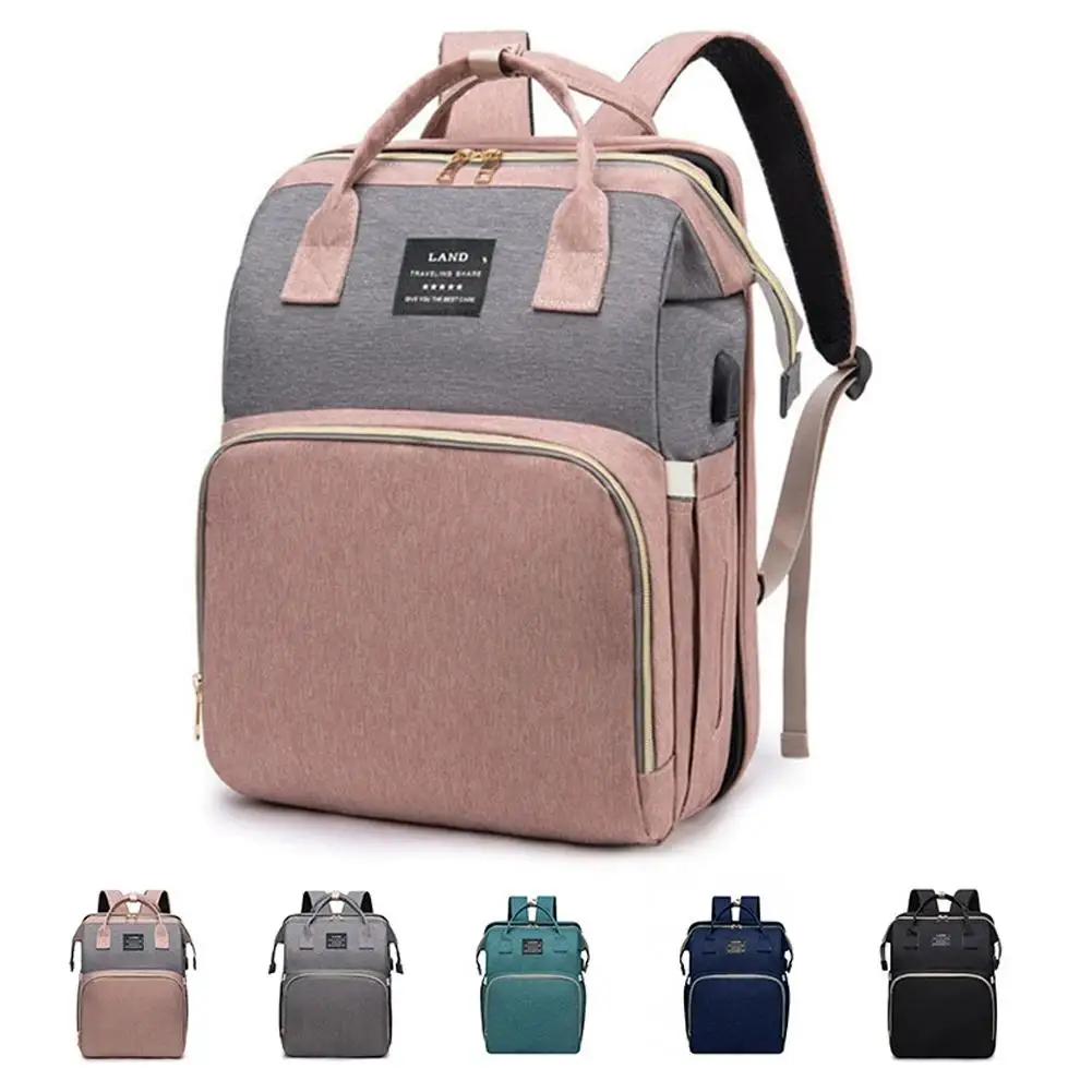 حقيبة الأم القابلة للطي خفيفة الوزن محمولة قابلة للطي سرير الأطفال ذات سعة كبيرة على ظهره حقيبة الأم النسائية حقيبة المومياء #5