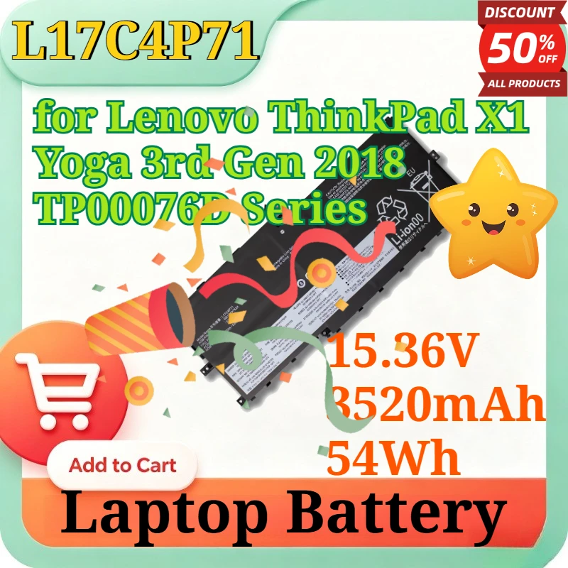 L17C4P71 15.36V 54Wh 3520mAh Replacement Li-ion High Capacity Battery for Lenovo ThinkPad X1 Yoga 3rd Gen 2018 TP00076D Series