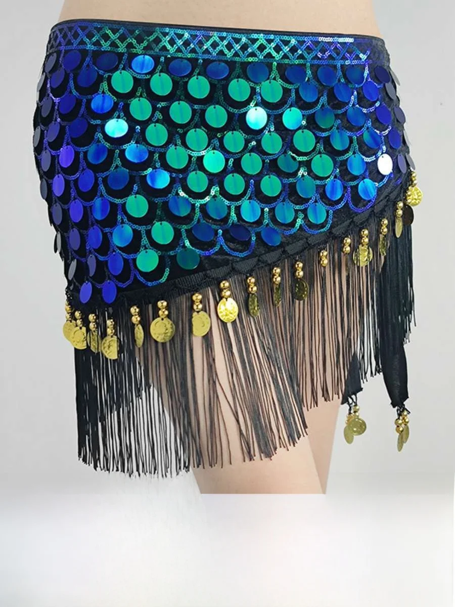 

Новый стильный пояс для танца живота на Хэллоуин: блестящий шарф с бисером и пайетками, пояс с бахромой в виде рыбьей чешуи, аксессуар для танцевальных выступлений и шоу