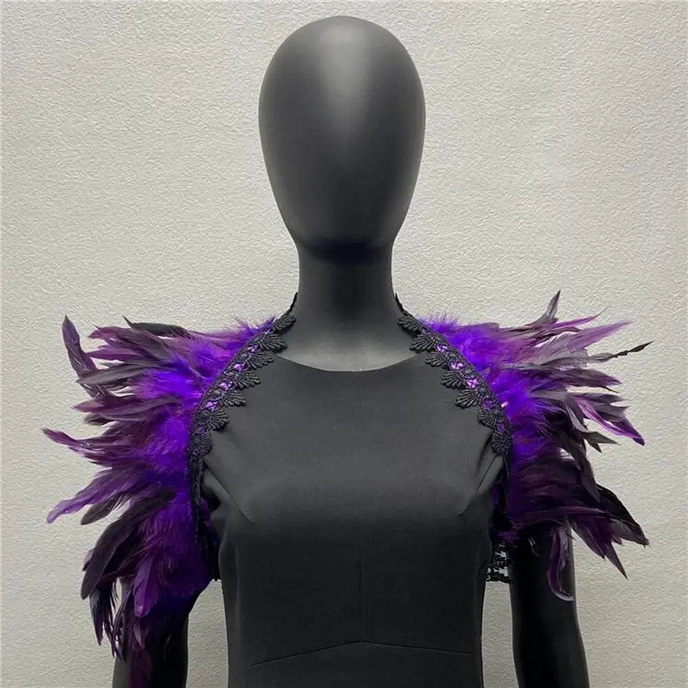 Feather Shrug Shawl Lace Decor Shoulder Wrap Cape Gothic Cosplay Party Body Stage Performance Fake Collar Dancer Costume Scarf