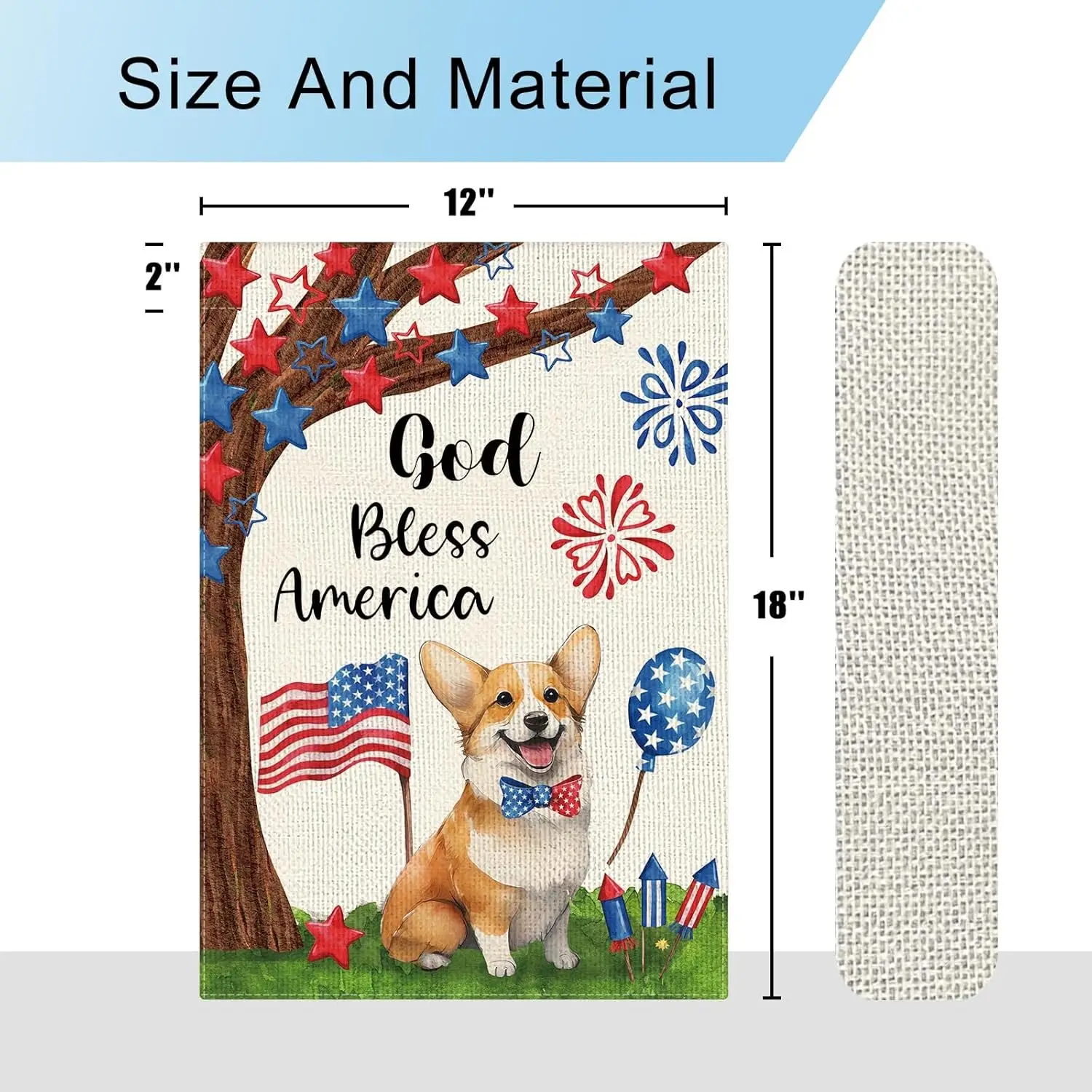DLZDN God Bless America 4th of July كورجي حديقة الكلب العلم 12 × 18 بوصة مزدوجة الجانب العمودي الخيش مزرعة ساحة العلم Indepen HHU