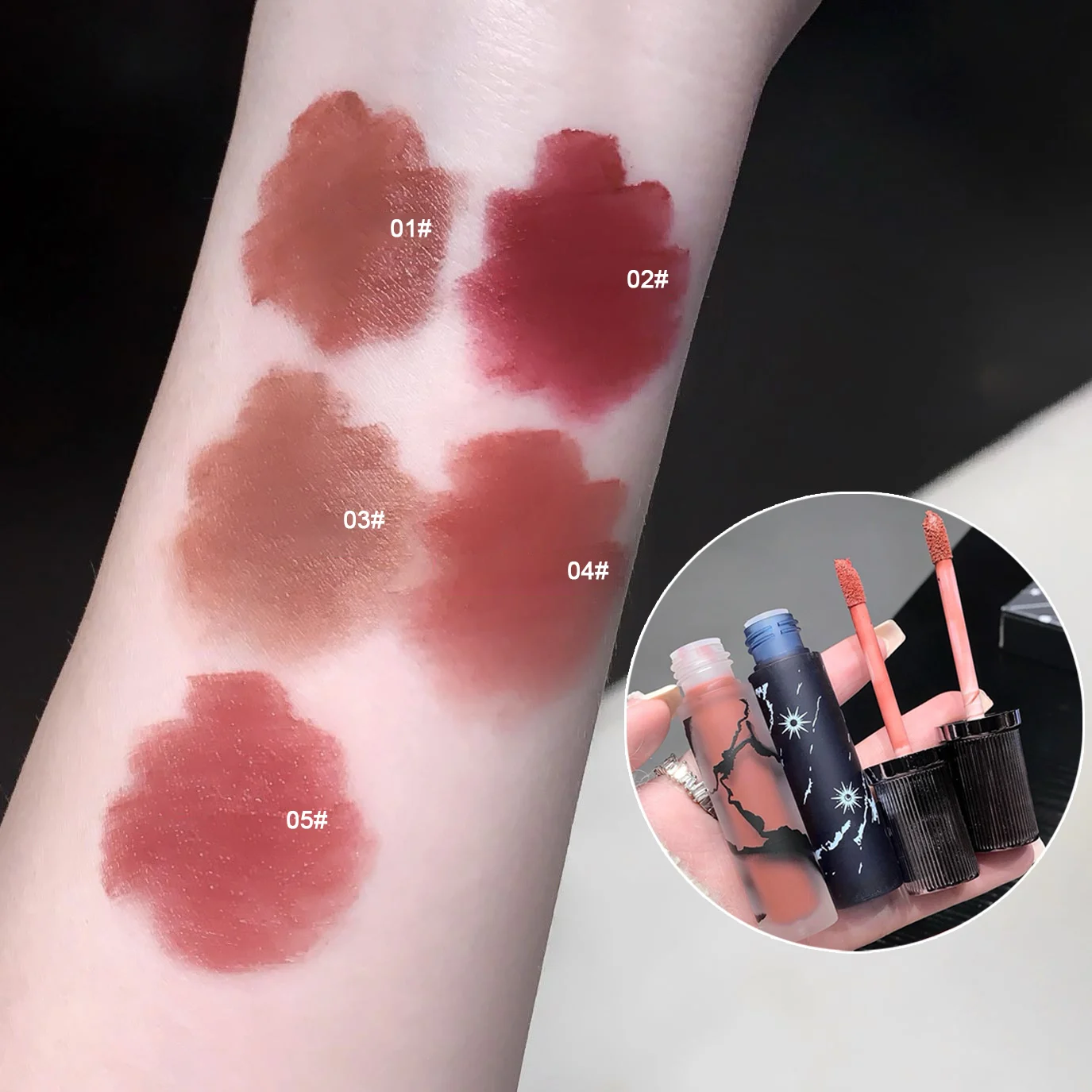 Kakashow 5-Pack Moisturizing Lip Glaze Set Silky Matte Texture Easy to Color Lipstick Valentine's Day Gift