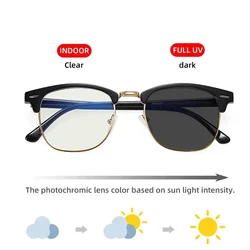 2024 Photochromic Anti-blue Light Glasses Men Fashion Rectangle Semi Rimless Eyewear for Women Office Computer Goggle