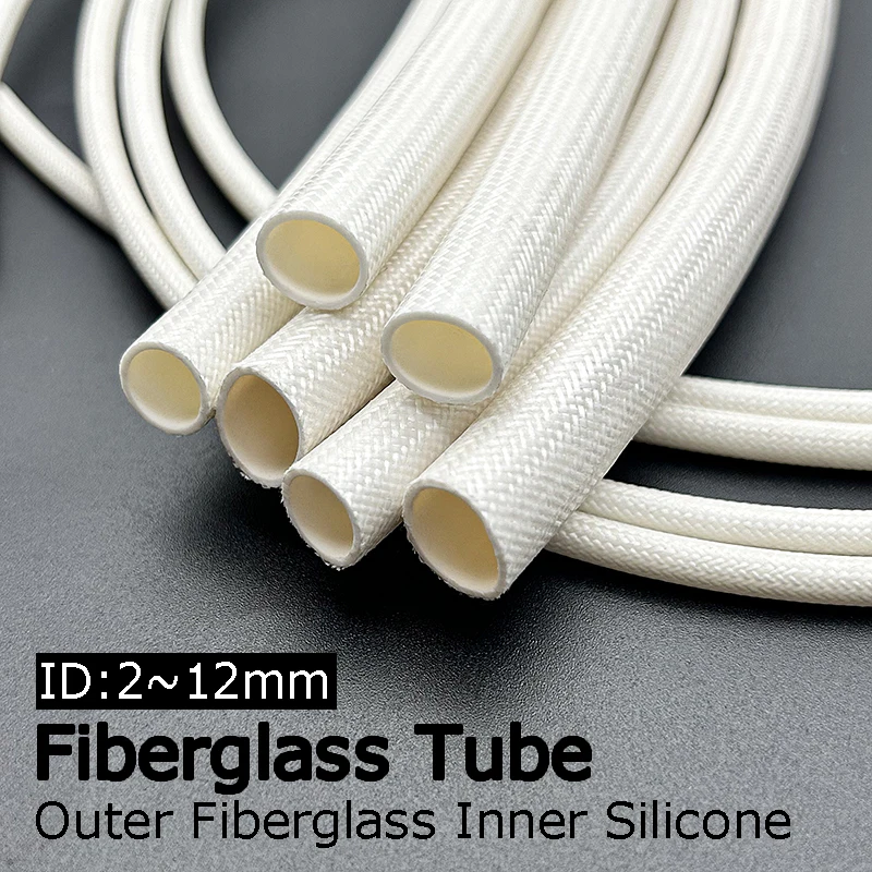 1/2/3/5/10M white outer fiber inner silicon pipe ID 2~12mm waterproof, oil proof aging resistant and high temperature resistant