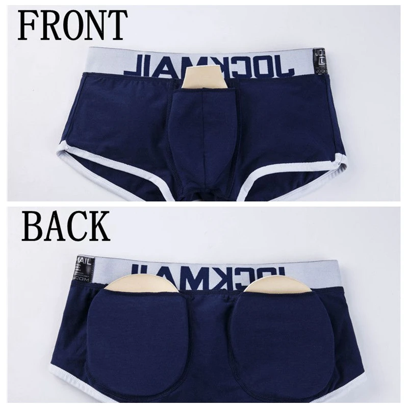 JOCKMAIL Padded mens underwear boxers Trunks with sexy gay penis pouch bulge enhancing Front + back Double removable push up cup