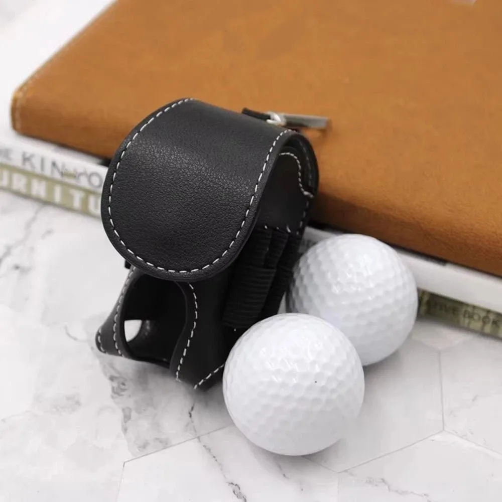 Portable Golf Ball Pouch Waist-Hanging PU Leather Golf Waist Holder Bag Metal Buckle Lightweight Golf Ball Container
