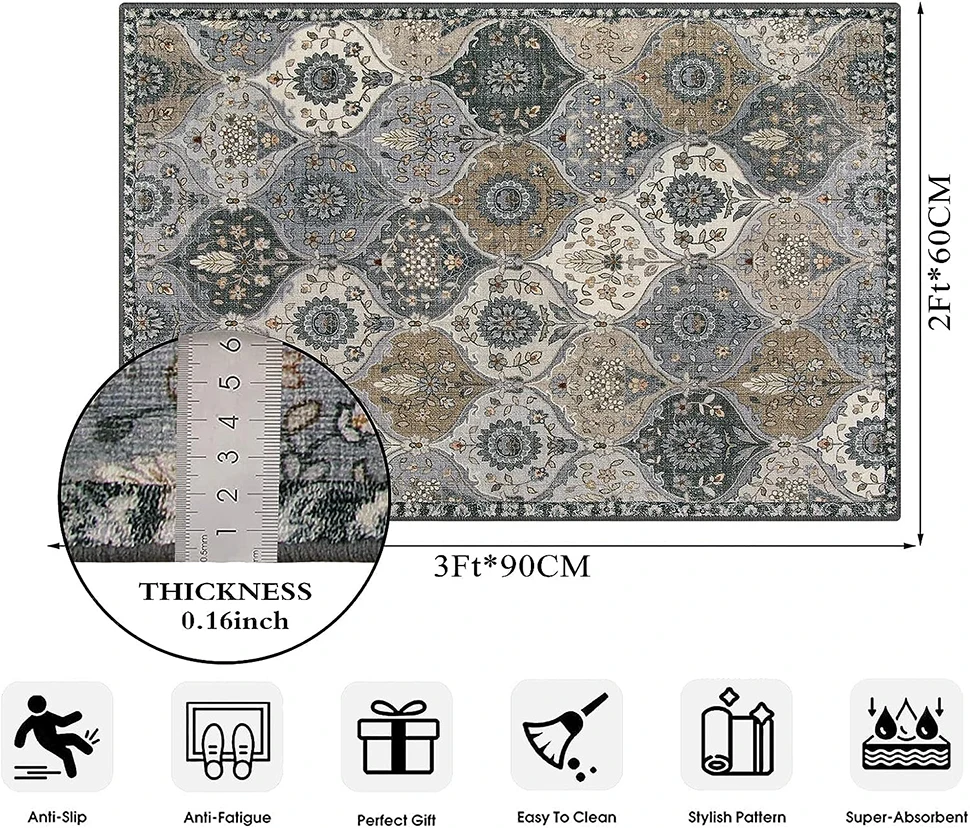 Marok kanis cher Gitter teppich 60x90cm Eingangs teppich rutsch feste wasch bare Innen tür matte kleiner Teppich für Badezimmer im Küchen bereich – Detail 6