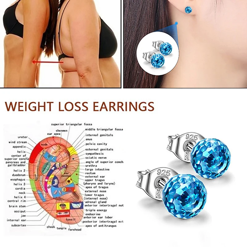 1 Pair Colorful Crystal Lose Weight Body Relaxation Massage Slim Ear Studs Magnetic Slimming Earrings Health Jewelry Girls Gifts