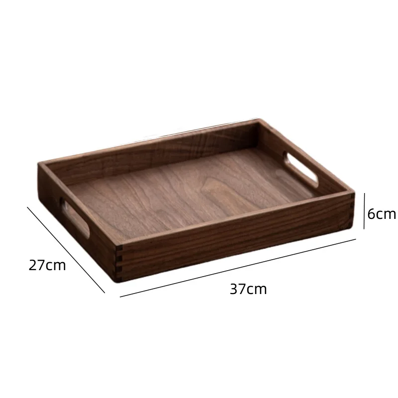 Desktop storage tray, light luxury household size thick handle tray, black walnut solid wood storage, mortise and tenon