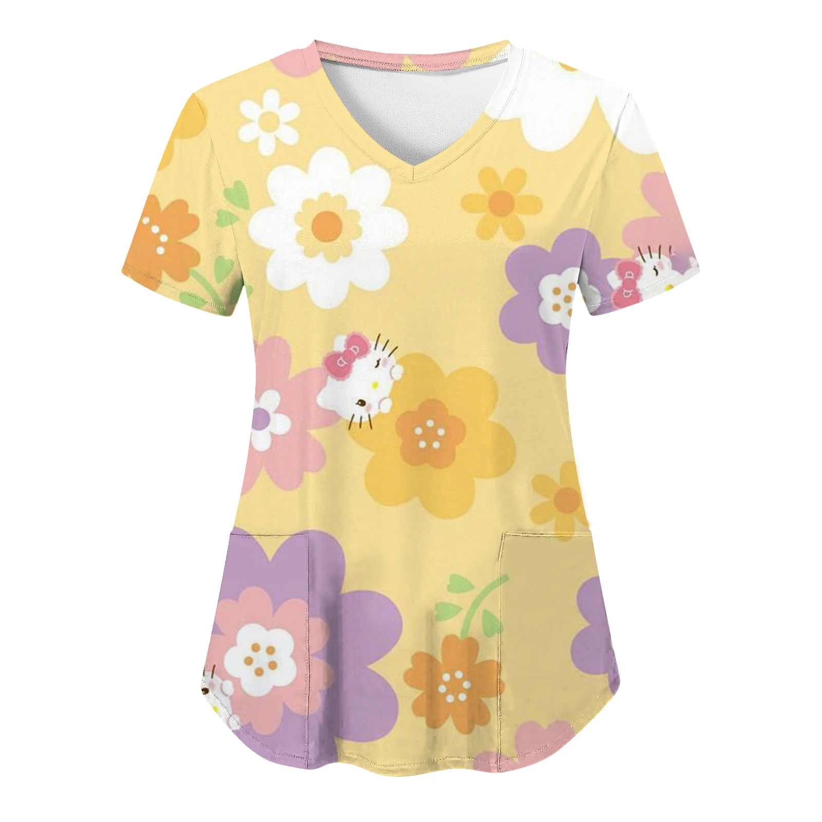 Hello Kitty Print Working T-Shirt Medisch Lab Medisch Uniform Apotheker Dierenarts Verpleegkundige Mode Schoonheid Scrub Kleding