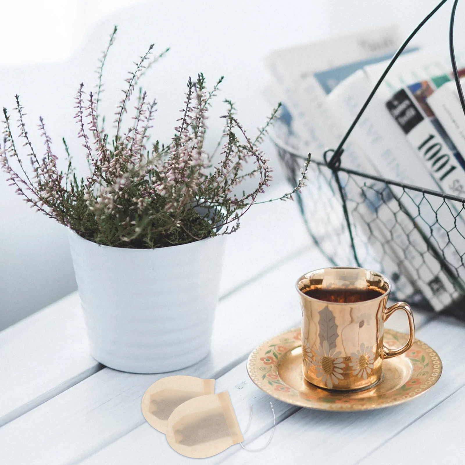 

100Pcs Circular Tea Bags Food Grade Paper Material Easy to Use for Loose Leaf Tea Herbal Coffee Spices Drawstring Design Safe