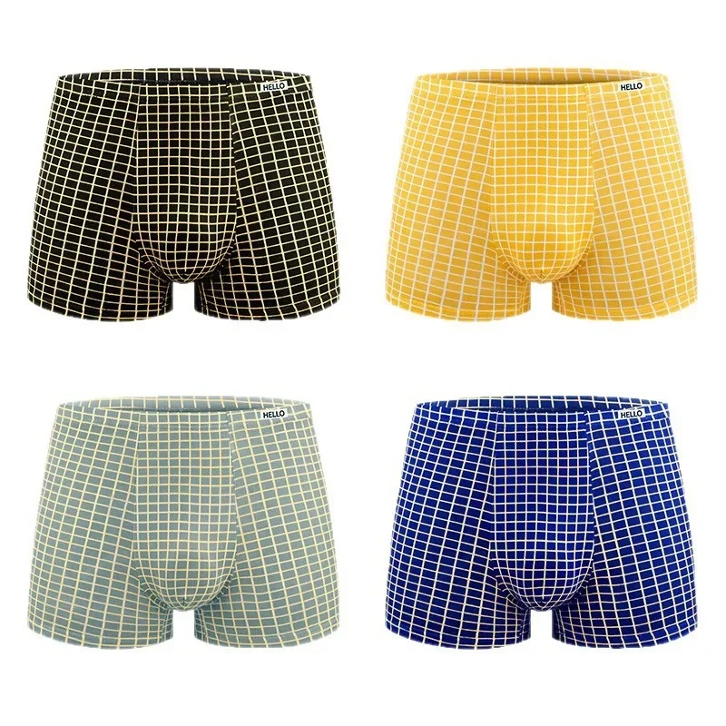 4-Piece Men's Personalized Checkered Printed Boxer Shorts, Fashionable And Comfortable Casual Underwear, Men's Boxer Shorts