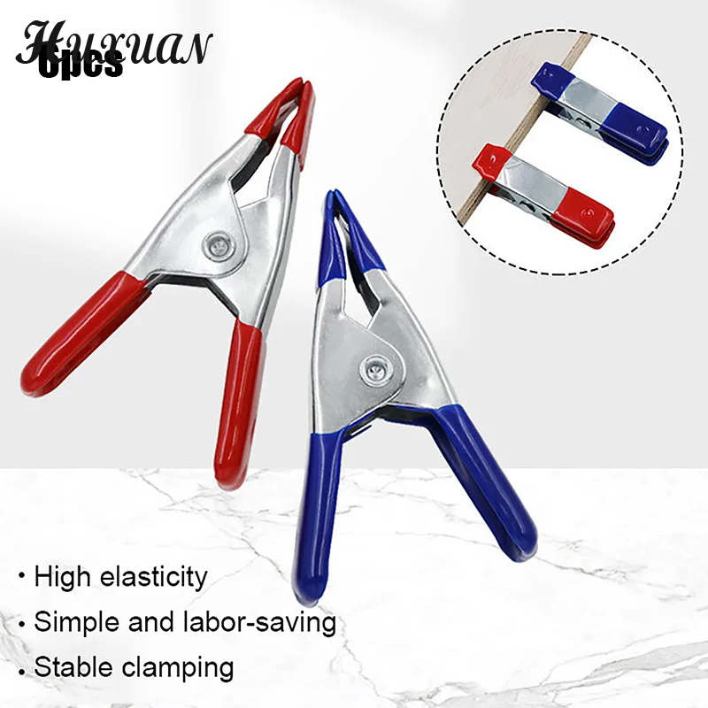 

6Pcs 2" Mini Metal Heavy Duty Spring Clamps Crocodile Clip Red Blue Plastic Clips For Woodworking Electrician Fix