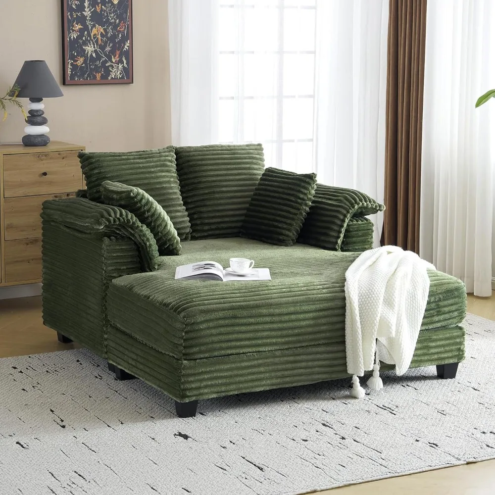 

Lounge Chair, 56" Oversized Reading Chair Corduroy Chaise Sofa Recliner Bed Upholstered Comfy Sleeper Couch with Throw Pillows
