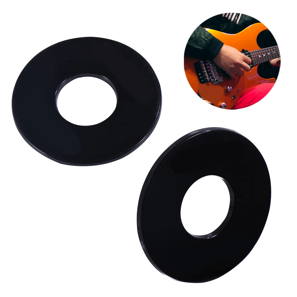 

Black Plastic Rhythm Treble Washer with Gold Embossed Lettering Stick-on Toggle Plate for Electric Guitar Replacement Round