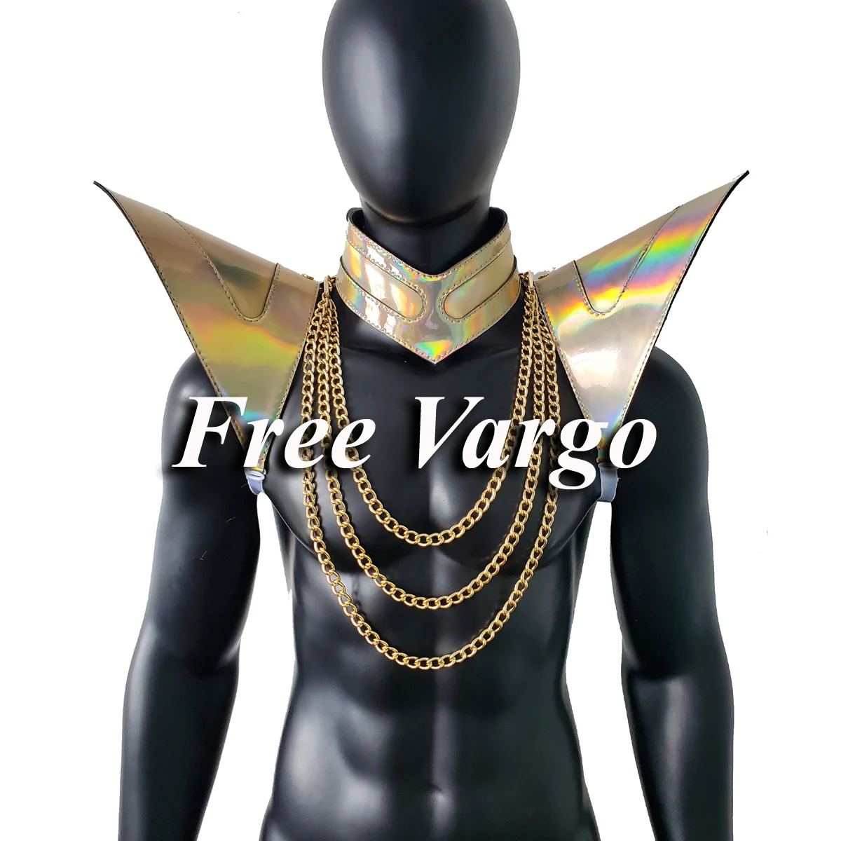 

Burning Man Holographic Laser Gold Shoulder Pads Armor with Chain,Rave Festival Costume Shoulder Piece Armor Outfit Clothing