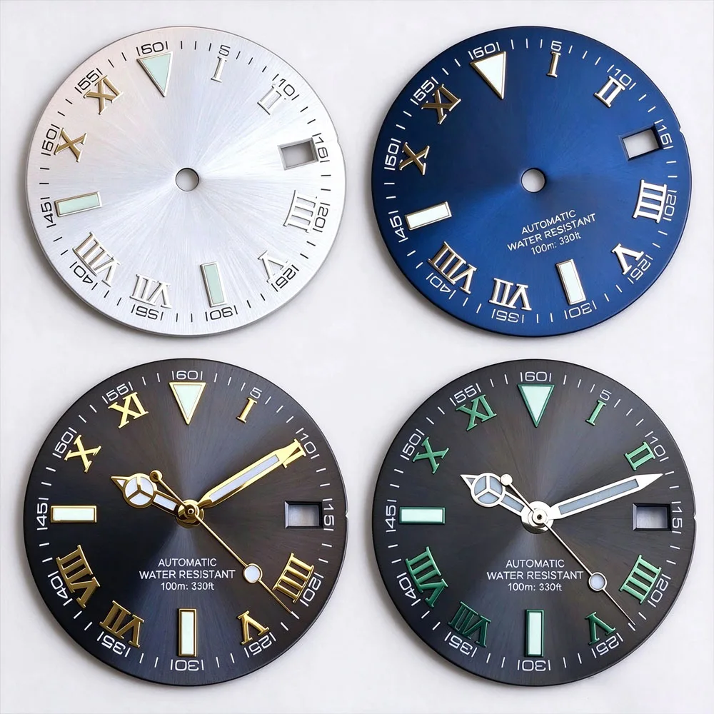Tandorio 29mm Sunburst Roman Numeral Watch Dial Face Hands Luminous Fit NH35 NH36 ETA2824 Miyota 8215 Movement Watch Accessories