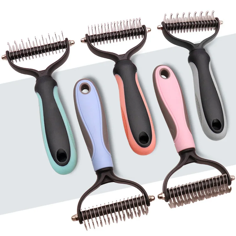 Pet Hair Removal Combs Pet Fur Knot Cutter Double sided Hairdressing Pet Combs Dog Cat Hair Shedding Combs Safe Dematting Brush