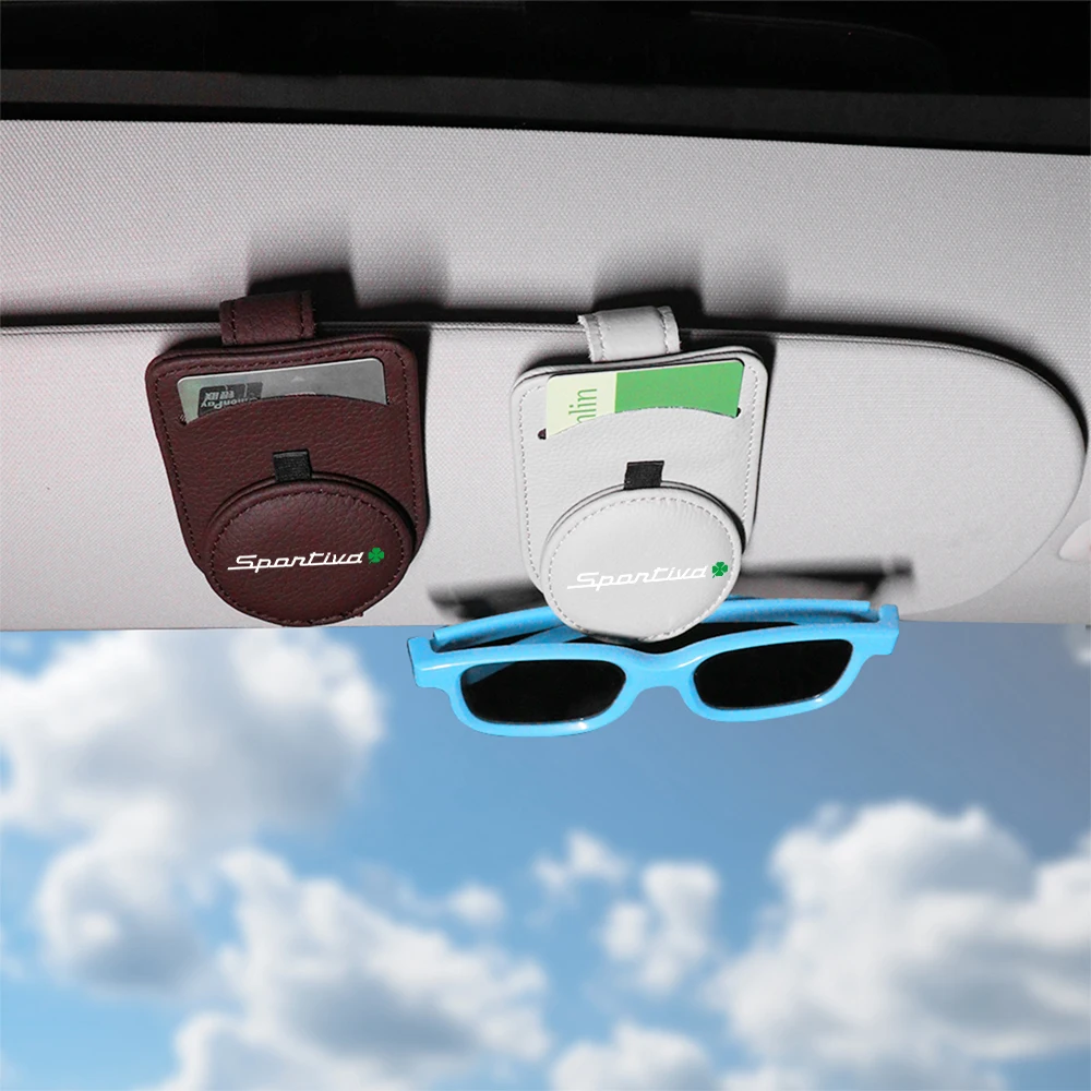 1pc Sun Visor Mount Glasses Clip Car Sunglasses Holder Leather Eyeglasses Case Storage Auto Accessories For Alfa Romeo Sportiva