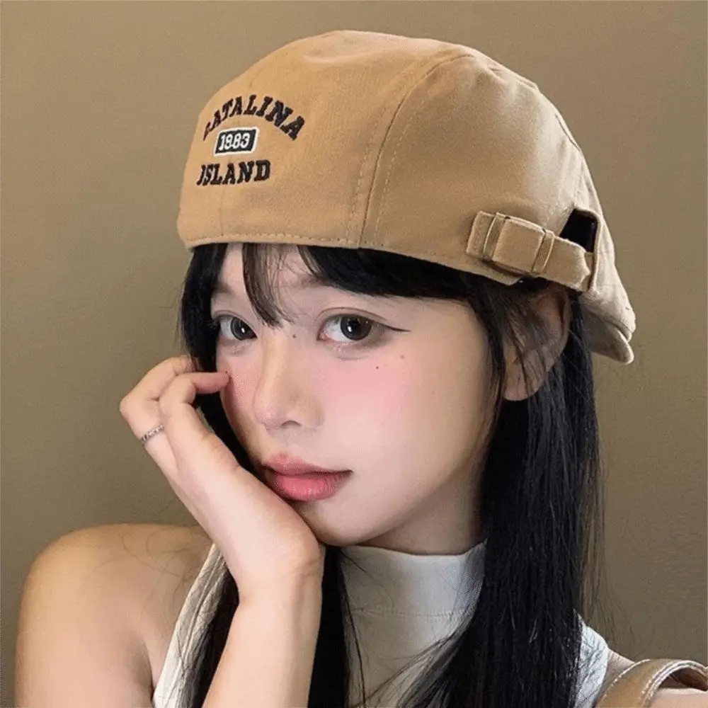

Casual Cotton Letter Embroidery Beret Adjustable Flat Forward Hat Classic Versatile Newsboy Cap Spicy Girls